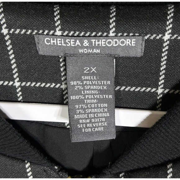 Chelsea & Theodore Woman Windowpane Full Zip Long Jacket Size 2X Black Pockets - Picture 3 of 10